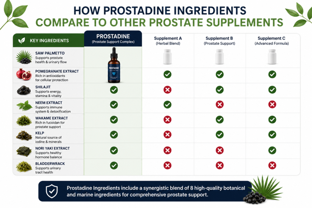 Prostadine Ingredients vs other prostate supplements comparison